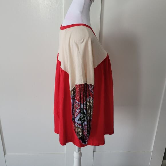 Umgee Size L Colorblock Mixed Print Fabric Long Sleeve Boho Top Bohemian Casual - Picture 2 of 9